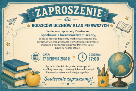 Zaproszenie dla rodziców uczniów klas pierwszych 2026/2027